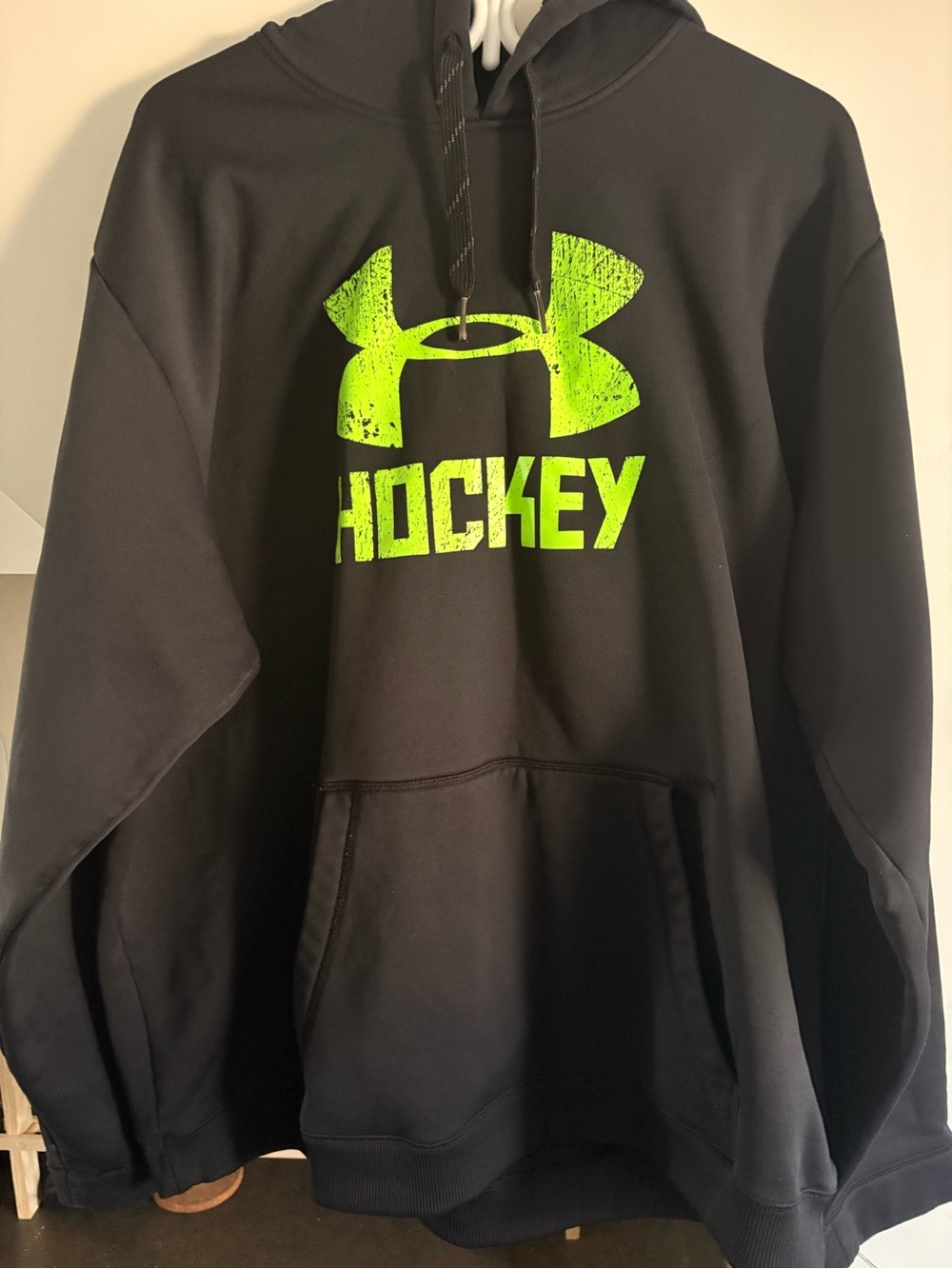 Under Armour Black Hockey Crewneck Hoodie with Neon Green Logo